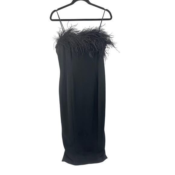 Alex Evenings Dress Velvet Ostrich Feathers Formal Gown Maxi Size 14 Black - Picture 2 of 8